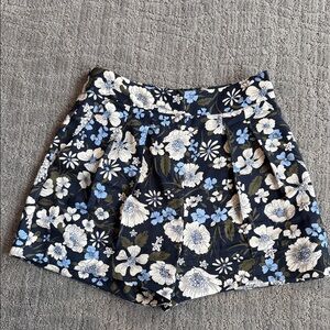 Veronica Beard Floral High-Waist Shorts — Navy, White & Light Blue